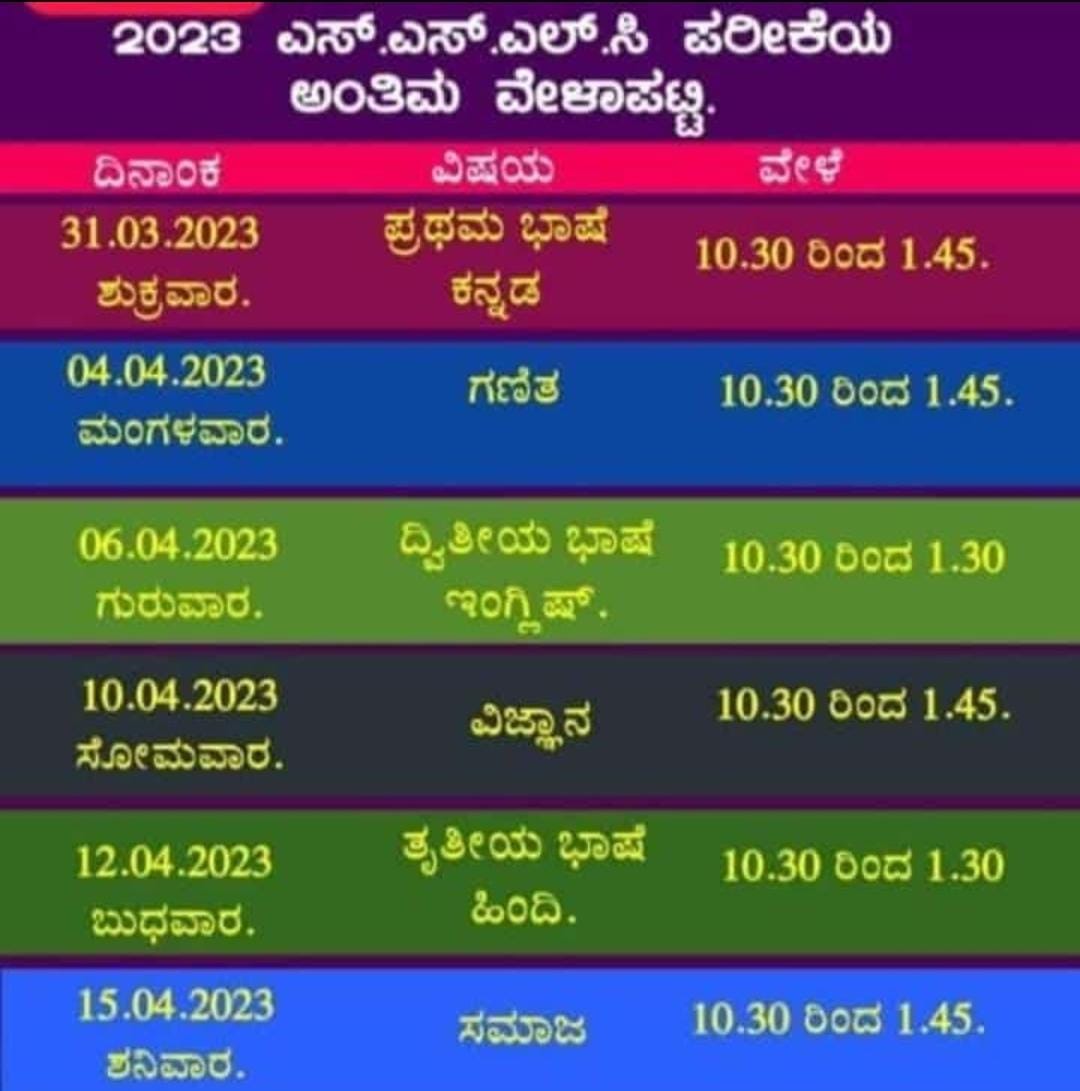 SSLC time table