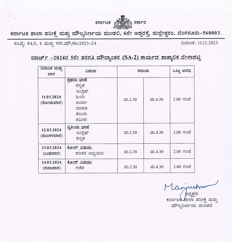 SA-2-exam time table